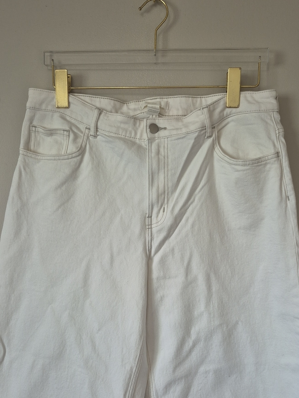 H&M Cream Wide Leg Denim Jeans Size 14 Cropped Ankle Raw Hem Boho - Picture 3 of 8
